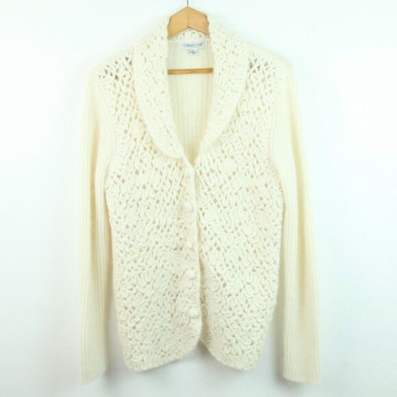 Coldwater Creek M Shawl Collar Cardigan Angora Cream Crochet Lace Cottagecore - Picture 1 of 9